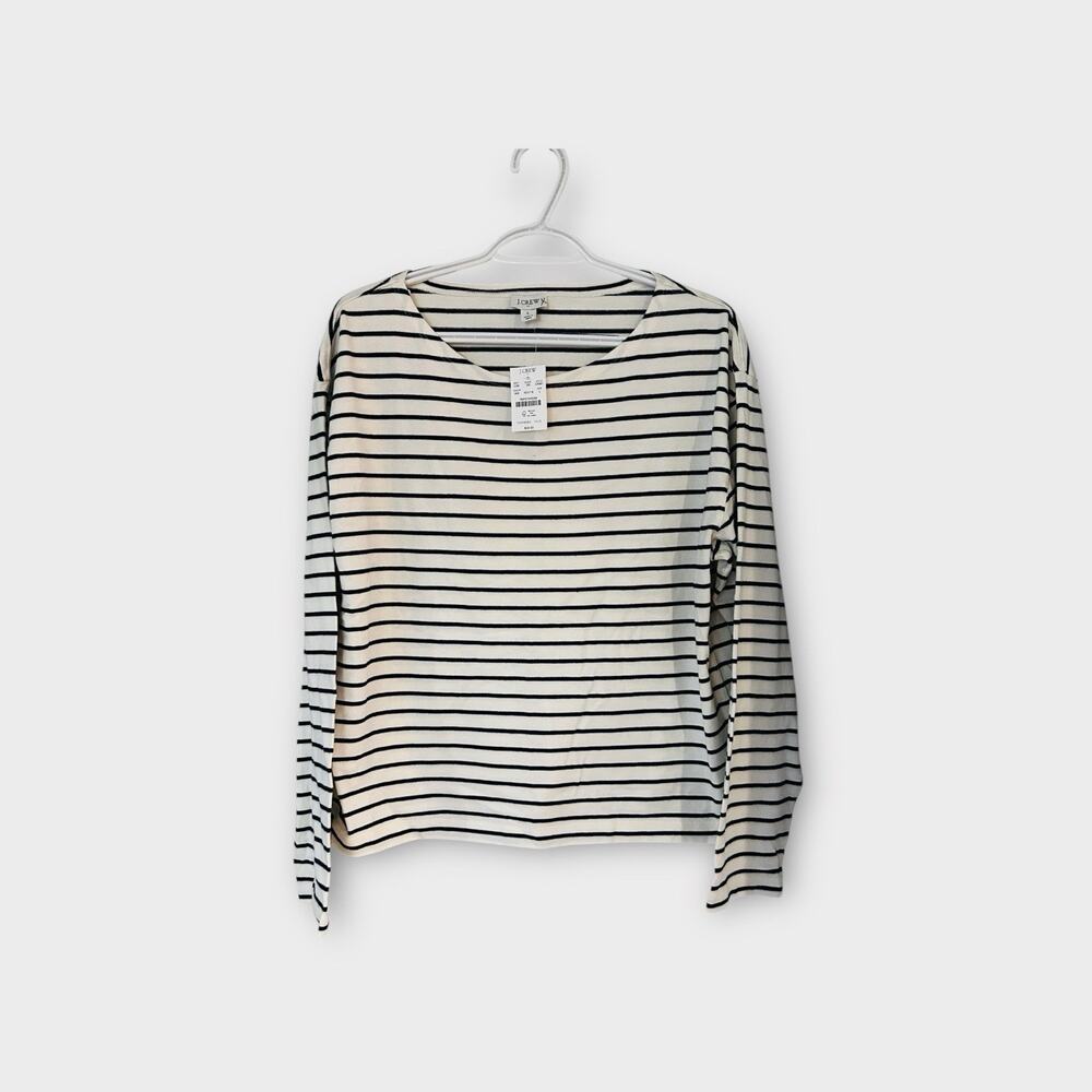 J. Crew Women’s Striped Long Sleeve Shirt Large White/Navy‎ Cotton Breton NWT
